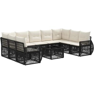 vidaXL Gartensofa-Set 10-Tlg Schwarz und Cremeweiß Poly-Rattan 3435523 vidaXL Gartensofa-Set 10-Tlg Schwarz und Cremeweiß Poly-Rattan 3435523