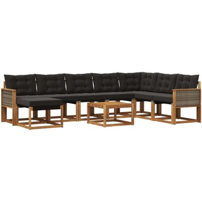 vidaXL Outdoor-Sofagarnitur mit Kissen 9 Stk Natur und Schwarz 3382156 vidaXL Outdoor-Sofagarnitur mit Kissen 9 Stk Natur und Schwarz 3382156