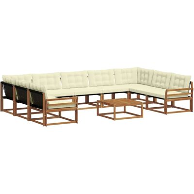 vidaXL Outdoor-Sofagarnitur mit Kissen 10-Tlg Natur und Creme 3369865 vidaXL Outdoor-Sofagarnitur mit Kissen 10-Tlg Natur und Creme 3369865