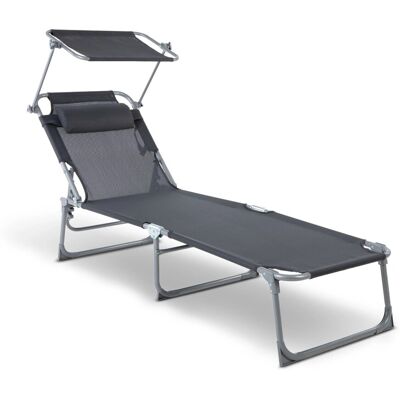 BigDean Sonnenliege Klappbar mit Kopfkissen & Dach Extra Hoch Dunkelgrau 150 kg Belastbar Hochwertige Gartenliege für Balkon Garten & Strand BigDean Sonnenliege Klappbar mit Kopfkissen & Dach Extra Hoch Dunkelgrau 150 kg Belastbar Hochwertige Gartenliege für Balkon Garten & Strand