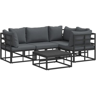 vidaXL Garten-Sofa-Set mit Kissen 5-Tlg Schwarz Aluminium 3378865 vidaXL Garten-Sofa-Set mit Kissen 5-Tlg Schwarz Aluminium 3378865