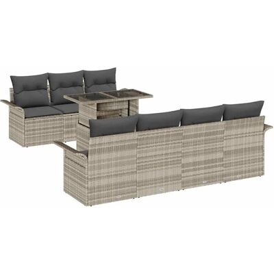 vidaXL Garten-Sofa-Set mit Kissen 8-Tlg Hellgrau Poly Rattan 3356965 vidaXL Garten-Sofa-Set mit Kissen 8-Tlg Hellgrau Poly Rattan 3356965