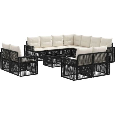 vidaXL Gartensofa-Set 12-Tlg Schwarz und Cremeweiß Poly-Rattan 3435295 vidaXL Gartensofa-Set 12-Tlg Schwarz und Cremeweiß Poly-Rattan 3435295
