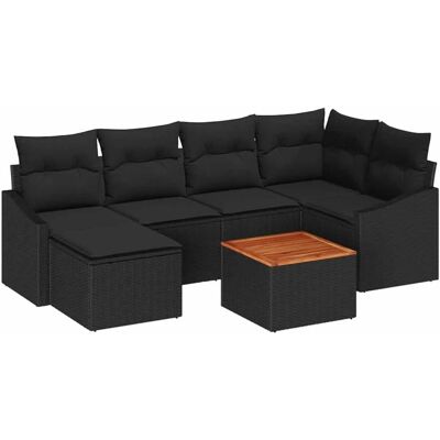 vidaXL Garten-Sofa-Set mit Kissen 7-Tlg Schwarz Poly Rattan 3347856 vidaXL Garten-Sofa-Set mit Kissen 7-Tlg Schwarz Poly Rattan 3347856