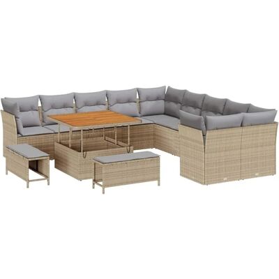 vidaXL Gartensofa-set mit Kissen 13-Tlg Beige und Hellgrau Poly-Rattan 3363487 vidaXL Gartensofa-set mit Kissen 13-Tlg Beige und Hellgrau Poly-Rattan 3363487