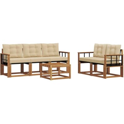 vidaXL Outdoor-Sofagarnitur mit Kissen 6-Tlg Natur und Beige 3368408 vidaXL Outdoor-Sofagarnitur mit Kissen 6-Tlg Natur und Beige 3368408