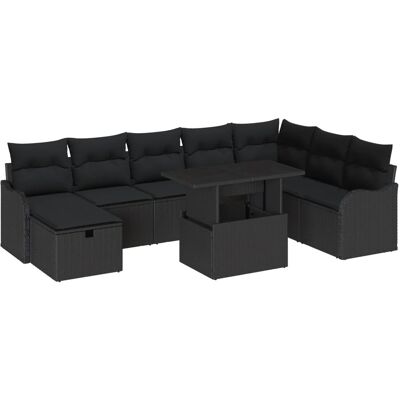 vidaXL Garten-Sofa-Set mit Kissen 9-Tlg Schwarz Poly Rattan 3361072 vidaXL Garten-Sofa-Set mit Kissen 9-Tlg Schwarz Poly Rattan 3361072