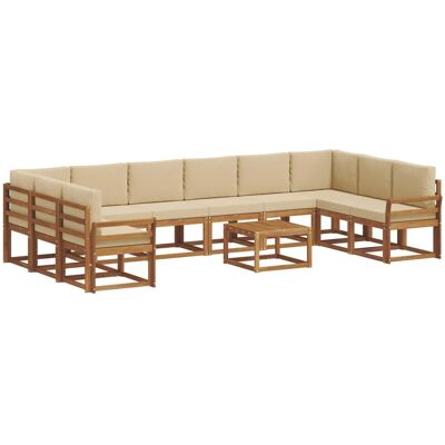 vidaXL Outdoor-Sofagarnitur mit Kissen 11-Tlg Natur und Beige 3367091 vidaXL Outdoor-Sofagarnitur mit Kissen 11-Tlg Natur und Beige 3367091