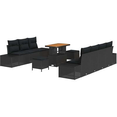 vidaXL Gartensofa-set mit Kissen 10-Tlg Schwarz Poly-Rattan 3364699 vidaXL Gartensofa-set mit Kissen 10-Tlg Schwarz Poly-Rattan 3364699