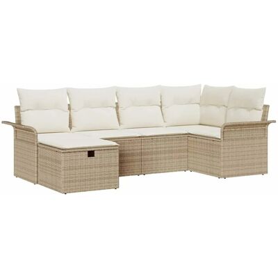 vidaXL Garten-Sofa-Set mit Kissen mit Speicher 6-Tlg Beige Poly Rattan 3360212 vidaXL Garten-Sofa-Set mit Kissen mit Speicher 6-Tlg Beige Poly Rattan 3360212