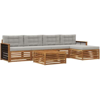 vidaXL Outdoor-Sofagarnitur mit Kissen 6 Stk Natur und Hellgrau 3383264 vidaXL Outdoor-Sofagarnitur mit Kissen 6 Stk Natur und Hellgrau 3383264