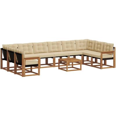 vidaXL Outdoor-Sofagarnitur mit Kissen 11-Tlg Natur und Beige 3369116 vidaXL Outdoor-Sofagarnitur mit Kissen 11-Tlg Natur und Beige 3369116