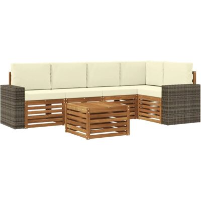 vidaXL Ecksofa Set mit Kissen 6 Stk Natur und Creme Massivholz Akazie 3384396 vidaXL Ecksofa Set mit Kissen 6 Stk Natur und Creme Massivholz Akazie 3384396
