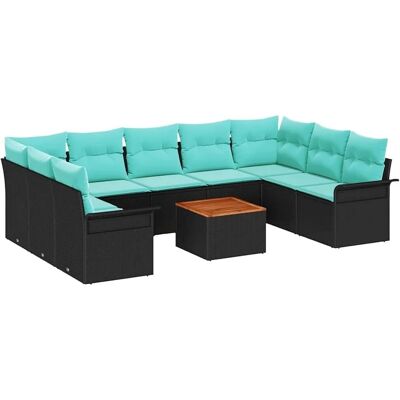 vidaXL Gartensofa-set 10 Stk Schwarz und Türkis Poly-Rattan 3356044 vidaXL Gartensofa-set 10 Stk Schwarz und Türkis Poly-Rattan 3356044