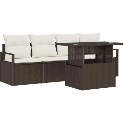 vidaXL Gartensofa-set mit Speicher mit Kissen 5-Tlg Braun Poly-Rattan 3348724 vidaXL Gartensofa-set mit Speicher mit Kissen 5-Tlg Braun Poly-Rattan 3348724