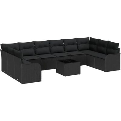 vidaXL Garten-Sofa-Set mit Kissen 11-Tlg Schwarz Poly Rattan 3345893 vidaXL Garten-Sofa-Set mit Kissen 11-Tlg Schwarz Poly Rattan 3345893