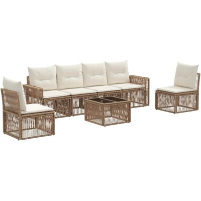 vidaXL Gartensofa-Set 7-Tlg Beige und Cremeweiß Poly-Rattan 3435090 vidaXL Gartensofa-Set 7-Tlg Beige und Cremeweiß Poly-Rattan 3435090