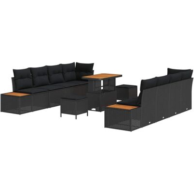 vidaXL Gartensofa-set mit Kissen 11-Tlg Schwarz Poly-Rattan 3364839 vidaXL Gartensofa-set mit Kissen 11-Tlg Schwarz Poly-Rattan 3364839