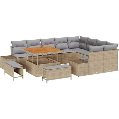 vidaXL Gartensofa-Set mit Kissen mit Speicher 12 Stk Beige Poly Rattan 3364767 vidaXL Gartensofa-Set mit Kissen mit Speicher 12 Stk Beige Poly Rattan 3364767