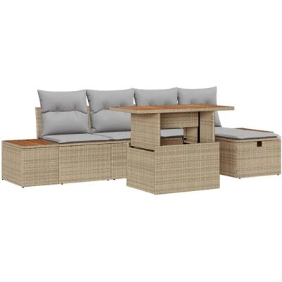 vidaXL Garten-Sofa-Set Höhenverstellbar 6-Tlg Beige Poly Rattan 3361407 vidaXL Garten-Sofa-Set Höhenverstellbar 6-Tlg Beige Poly Rattan 3361407