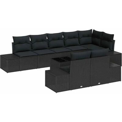 vidaXL Garten-Sofa-Set mit Kissen 9-Tlg Schwarz Poly Rattan 3347123 vidaXL Garten-Sofa-Set mit Kissen 9-Tlg Schwarz Poly Rattan 3347123
