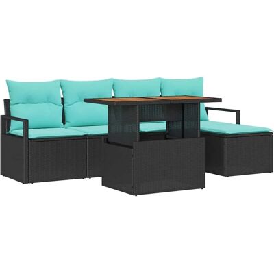 vidaXL Garten Essgruppe mit Kissen 6-Tlg Schwarz und Teal 3349703 vidaXL Garten Essgruppe mit Kissen 6-Tlg Schwarz und Teal 3349703