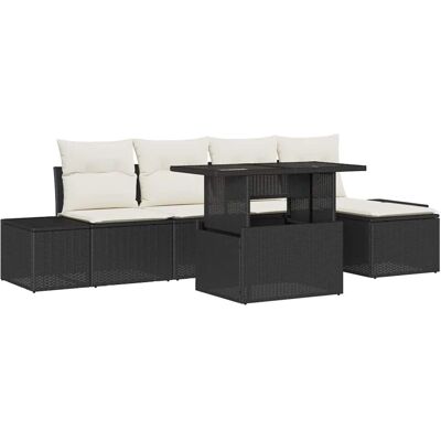 vidaXL Gartensofa-set mit Kissen 6-Tlg Schwarz und Creme Poly-Rattan 3349163 vidaXL Gartensofa-set mit Kissen 6-Tlg Schwarz und Creme Poly-Rattan 3349163