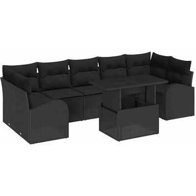 vidaXL 8-Teiliges Garten-Sofa-Set mit Kissen in Schwarz Poly Rattan 3348599 vidaXL 8-Teiliges Garten-Sofa-Set mit Kissen in Schwarz Poly Rattan 3348599