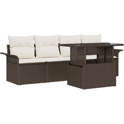 vidaXL 5-Teiliges Garten-Sofa-Set mit Kissen in Braun Poly Rattan 3348184 vidaXL 5-Teiliges Garten-Sofa-Set mit Kissen in Braun Poly Rattan 3348184