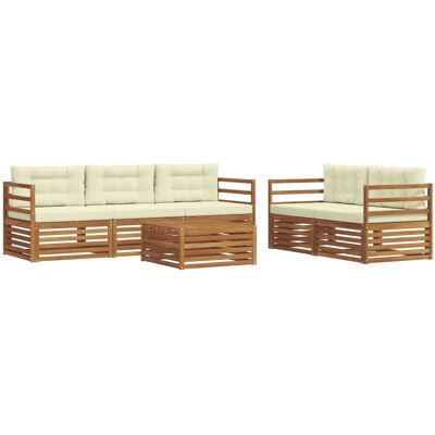 vidaXL Outdoor-Sofagarnitur mit Kissen 6-Tlg Natur und Creme 3373000 vidaXL Outdoor-Sofagarnitur mit Kissen 6-Tlg Natur und Creme 3373000