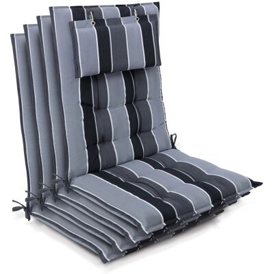 Beautissu 4er Set Sun-HL Hochlehner Auflage 120x50x8cm Anthrazit-Gestreift Beautissu 4er Set Sun-HL Hochlehner Auflage 120x50x8cm Anthrazit-Gestreift