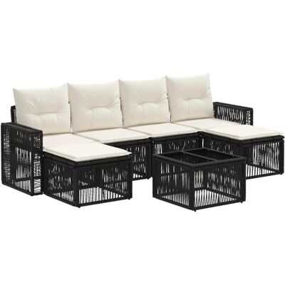 vidaXL Gartensofa-Set 7-Tlg Schwarz und Cremeweiß Poly-Rattan 3435205 vidaXL Gartensofa-Set 7-Tlg Schwarz und Cremeweiß Poly-Rattan 3435205