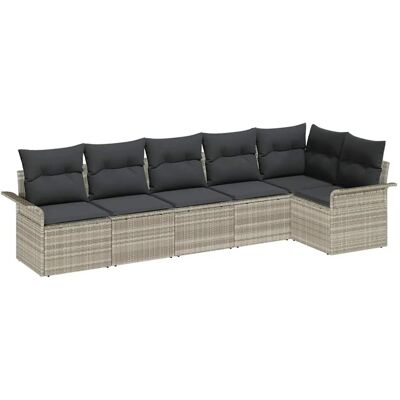 vidaXL 6-Teiliges Garten-Sofa-Set mit Kissen Hellgrau Poly Rattan 3354051 vidaXL 6-Teiliges Garten-Sofa-Set mit Kissen Hellgrau Poly Rattan 3354051