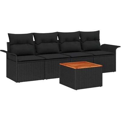vidaXL Garten-Sofa-Set 5-Tlg Schwarz Poly Rattan 3347261 vidaXL Garten-Sofa-Set 5-Tlg Schwarz Poly Rattan 3347261