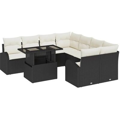 vidaXL Garten-Sofa-Set mit Kissen 9-Tlg Schwarz Poly Rattan 3348613 vidaXL Garten-Sofa-Set mit Kissen 9-Tlg Schwarz Poly Rattan 3348613