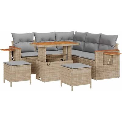 vidaXL Gartensofa-Set mit Kissen 9 Stk Beige und Hellgrau Poly-Rattan 3365127 vidaXL Gartensofa-Set mit Kissen 9 Stk Beige und Hellgrau Poly-Rattan 3365127