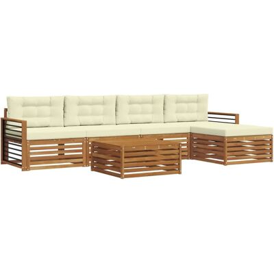 vidaXL Outdoor-Sofagarnitur mit Kissen 6-Tlg Natur und Creme 3373350 vidaXL Outdoor-Sofagarnitur mit Kissen 6-Tlg Natur und Creme 3373350