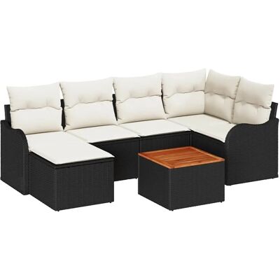 vidaXL Garten-Sofa-Set 7-Tlg Schwarz Weiß 3356143 vidaXL Garten-Sofa-Set 7-Tlg Schwarz Weiß 3356143