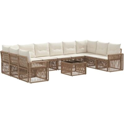 vidaXL Gartensofa-Set 11-Tlg Beige und Cremeweiß Poly-Rattan 3435237 vidaXL Gartensofa-Set 11-Tlg Beige und Cremeweiß Poly-Rattan 3435237