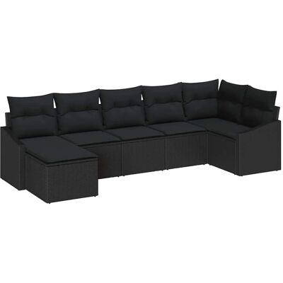 Vidaxl Gartensofa-Set - 7 Teile mit Kissen, Schwarz, Modern Vidaxl Gartensofa-Set - 7 Teile mit Kissen, Schwarz, Modern