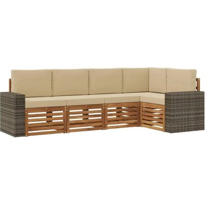 vidaXL Ecksofa Set mit Kissen 5 Stk Natur und Beige Massivholz Akazie 3384369 vidaXL Ecksofa Set mit Kissen 5 Stk Natur und Beige Massivholz Akazie 3384369