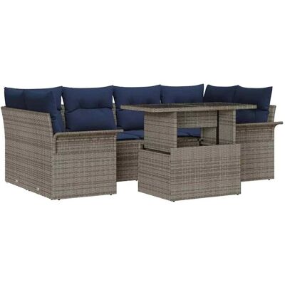 vidaXL Gartensofa-set mit Kissen 7 Stk Grau Poly-Rattan 3348221 vidaXL Gartensofa-set mit Kissen 7 Stk Grau Poly-Rattan 3348221