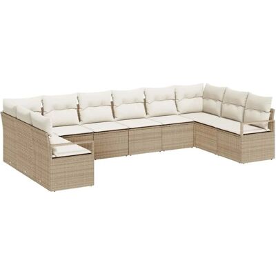 vidaXL Gartensofa-Set mit Kissen 10 Stk Beige und Weiß Poly-Rattan 3355230 vidaXL Gartensofa-Set mit Kissen 10 Stk Beige und Weiß Poly-Rattan 3355230