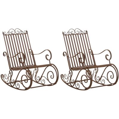 DELUKE Schaukelstuhl ANNA 2er Set Antik Outdoor 56x90x94cm Metall Braun Gartenstuhl Liegestuhl Relaxstuhl Garten Terrasse DELUKE Schaukelstuhl ANNA 2er Set Antik Outdoor 56x90x94cm Metall Braun Gartenstuhl Liegestuhl Relaxstuhl Garten Terrasse