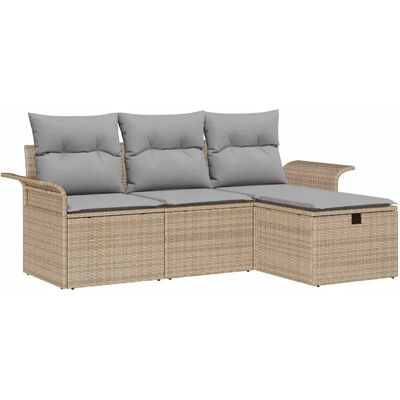 vidaXL Garten-Sofa-Set mit Kissen mit Speicher 4-Tlg Beige Poly Rattan 3360181 vidaXL Garten-Sofa-Set mit Kissen mit Speicher 4-Tlg Beige Poly Rattan 3360181