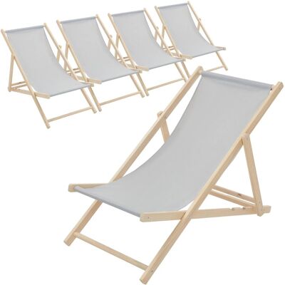 ECD Germany Liegestuhl 5Er Set Klappbar Hellgrau aus Holz ECD Germany Liegestuhl 5Er Set Klappbar Hellgrau aus Holz