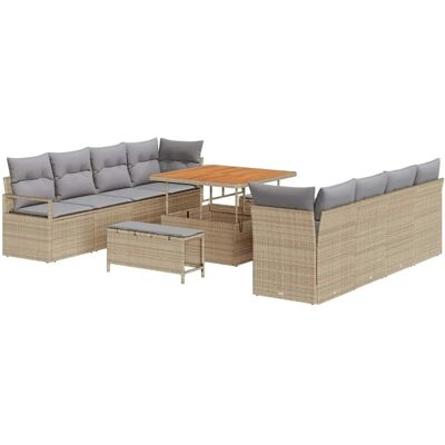 vidaXL 11-Teiliges Garten-Sofa-Set mit Kissen in Beige aus Poly Rattan und Akazie 3362507 vidaXL 11-Teiliges Garten-Sofa-Set mit Kissen in Beige aus Poly Rattan und Akazie 3362507