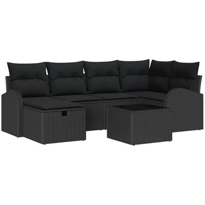 vidaXL Garten-Sofa-Set mit Kissen 7-Tlg Schwarz Poly Rattan 3360424 vidaXL Garten-Sofa-Set mit Kissen 7-Tlg Schwarz Poly Rattan 3360424