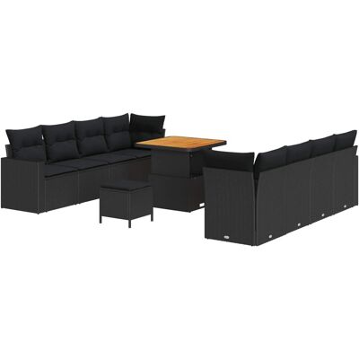 vidaXL Gartensofa-Set mit Kissen 12 Stk Schwarz Poly-Rattan 3363534 vidaXL Gartensofa-Set mit Kissen 12 Stk Schwarz Poly-Rattan 3363534