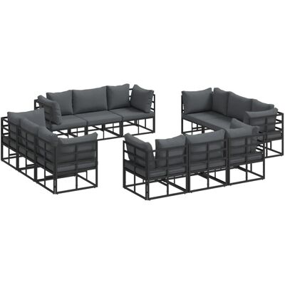 vidaXL Garten-Sofa-Set mit Kissen 12-Tlg Schwarz Aluminium 3378844 vidaXL Garten-Sofa-Set mit Kissen 12-Tlg Schwarz Aluminium 3378844